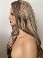 Perücke wellig lang dunkel blond Damen Wie Echthaar Cosplay Alltag mehrfarbig