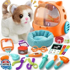 TUZT 17PCS Cat Doctor Kit for Toddlers 3-5, Veterinarian Playset 