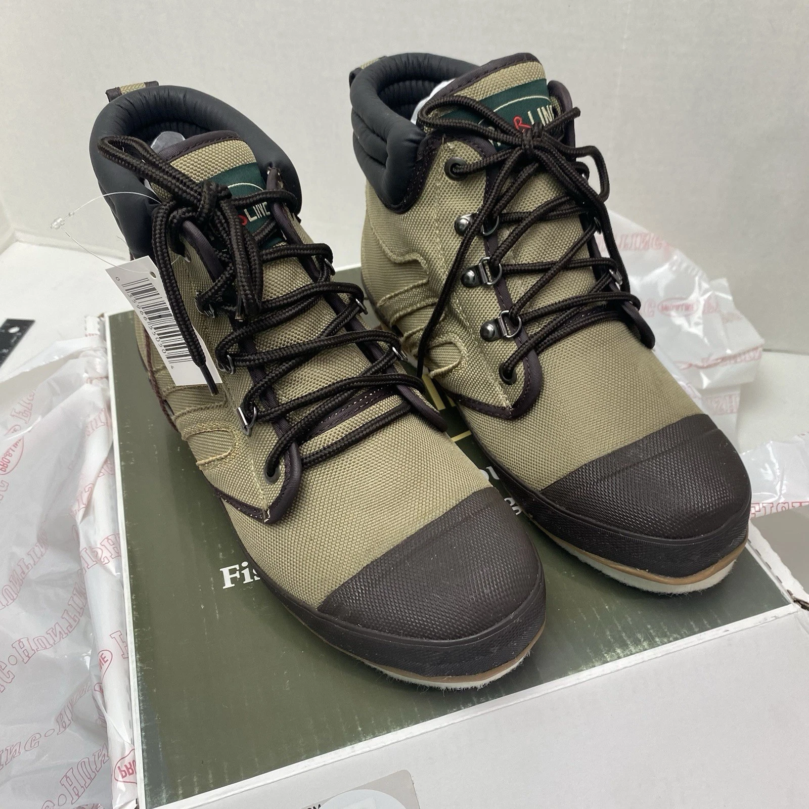 PRO LINE MEN'S FISHING BOOTS Sz 9 Canvas w/ STEEL SHANK New in Box Olive Green