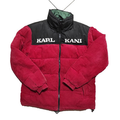Karl Kani Vintage Corduroy Puffer Down Jacket Hype Print Mans Two-Sided Red