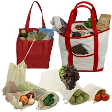 Reusable Grocery Shopping 8 Bag Gift or Starter Set, Washable, Durable, Organ...