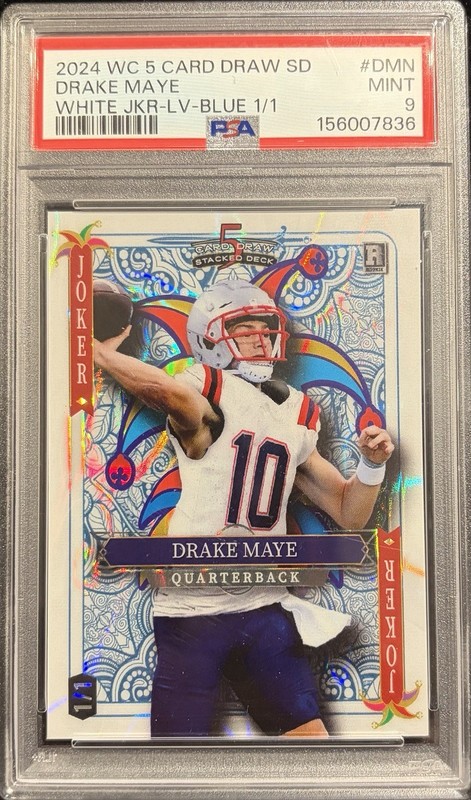 2013 Wildcard 5 Card Draw Drake Maye White Joker Lava Blue 1/1 PSA 9