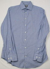 size 38/15 Armani Collezioni blue white plaid Button-Up Dress Shirt slim fit
