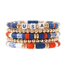 Surfer Heishi Clay Bead Bracelets for Women Bohemian Stackable Gold Beaded Stret