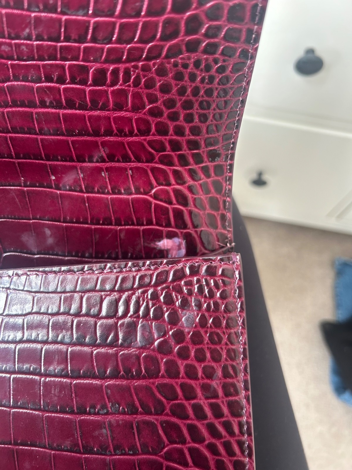 Alexander McQueen Croc Burgundy Leather Handbag, with iconic jewelled detailing image 10