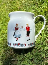 Vintage Bergquist Figgjo Hardanger Dancers Serving Pitcher / Jug Norway 64 OZ