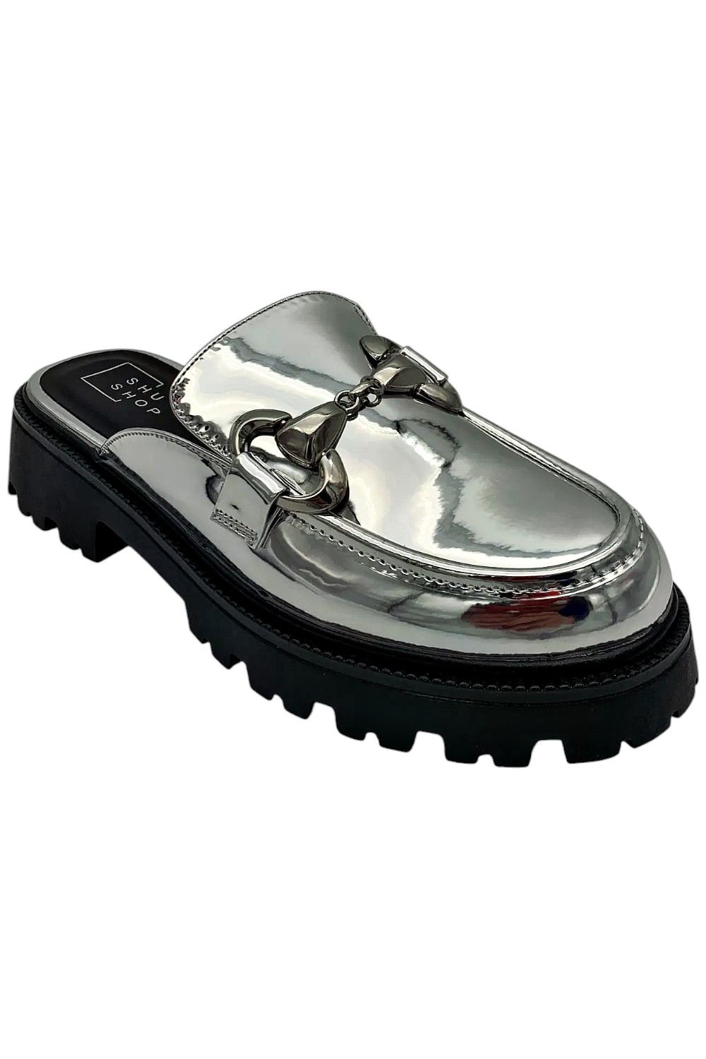 Женская обувь ShuShop Tiffany Mule Slip-On Loafer серебристого цвета