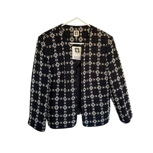 Anne Klein Tweed Blazer Jacket Size 14 Black White Open Front Career NEW