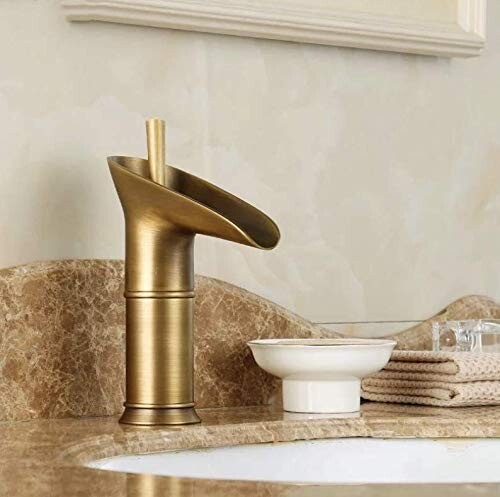 Antique Finish Waterfall Basin Mixer Hot and Cold, 7 Inch Tall Basin Tap Faucet - Picture 1 of 9