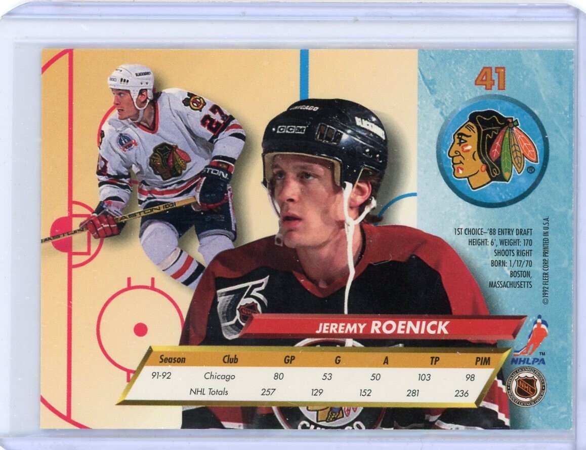Jeremy Roenick 1992-93 Fleer Ultra Card #41 Chicago Blackhawks in