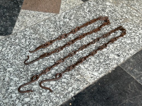CATENA E GANCIO VINTAGE FERRO FORGIATO A MANO PESANTE RARO ALTALENA/LAMPADA 2 PZ. - Foto 15 di 20