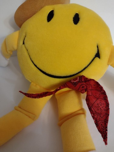 Juguete de peluche de peluche Smile Face bandana roja sombrero marrón guantes blancos felpa 16" - Imagen 5 de 12