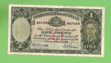  1942 TYPE  AUSTRALIAN  ARMITAGE / McFARLANE  ONE POUND  BANKNOTE  #H23 907009