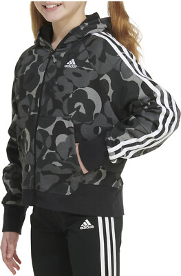 Adidas Girls Zip-Front Essential 3-Stripe Fleece  jacket