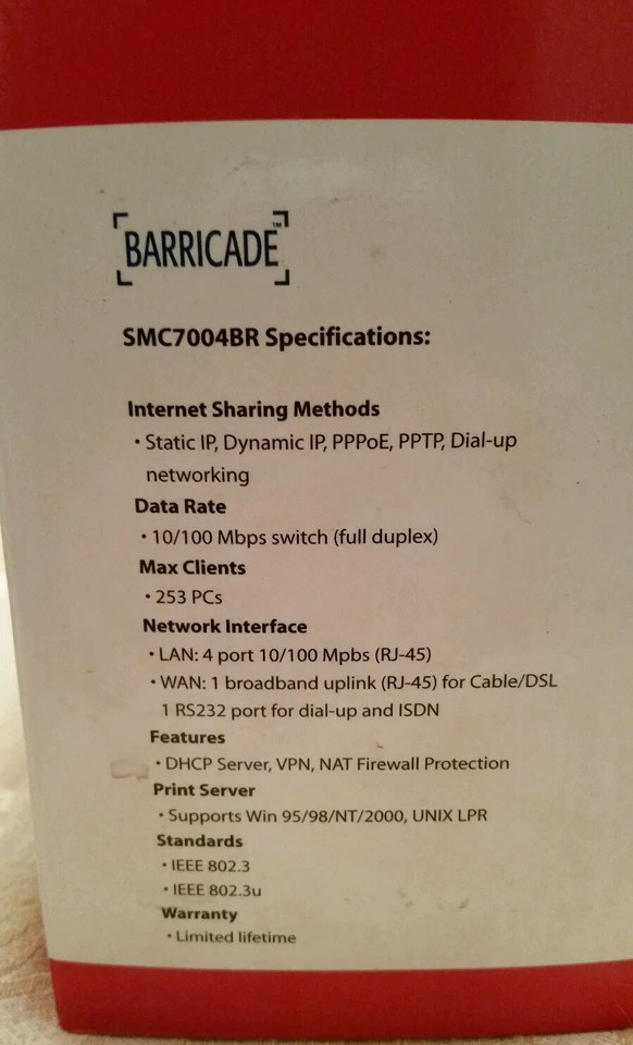 Router de banda ancha SMC Barricade 4 puertos 10/100 MBPS (CD de instalación no incluido) Foto 3 de 4