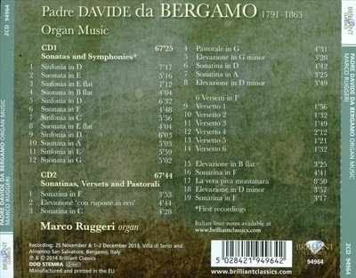 MARCO RUGGERI PADRE DAVIDE DA BERGAMO: ORGAN MUSIC NEW CD