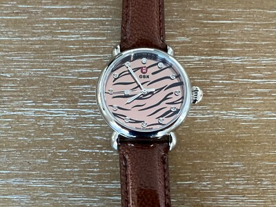 MICHELE CSX 36 TIGER DIAMOND DIAL WATCH WITH BROWN LEATHER  display picture 1