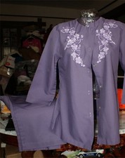 Vtg Asian Oriental PURPLE Embroidery PAJAMAS SILKY