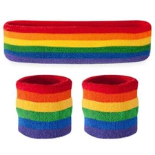 Suddora Rainbow Sweatband Sets (1 Headband / 2 Wristbands) 