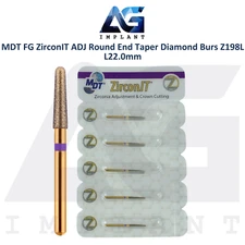MDT Dental FG ZirconIT ADJ Round End Taper Diamond Bur Z198L L22.0mm Crown Prep