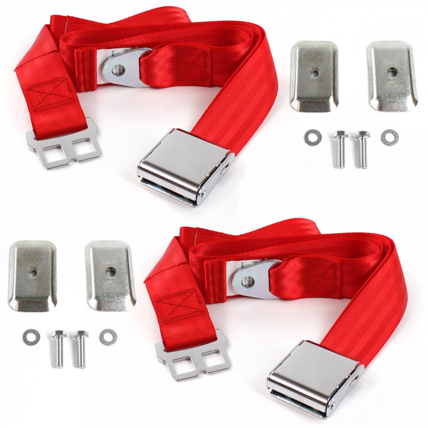 Ford GT40 1964 - 1969 Airplane 2pt Red Lap Bucket Seat Belt Kit w/ Bracketry - 2