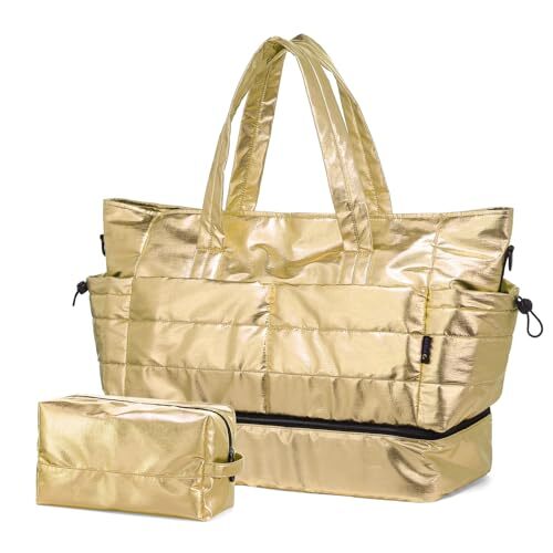 Travel Duffel Bag for Women, 50L Weekender Bag, Gym Bag with Shoes Gold - Picture 2 of 8