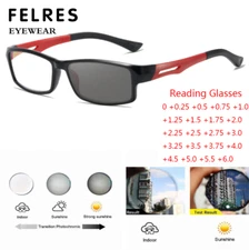 TR90 Square Photochromic Reading Glasses For Men Women Lightweight Sunglasses 