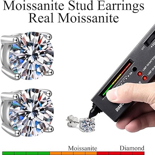 Orecchini hip hop argento 925 2x1CT vera moissanite 6,5 mm - Foto 10 di 18