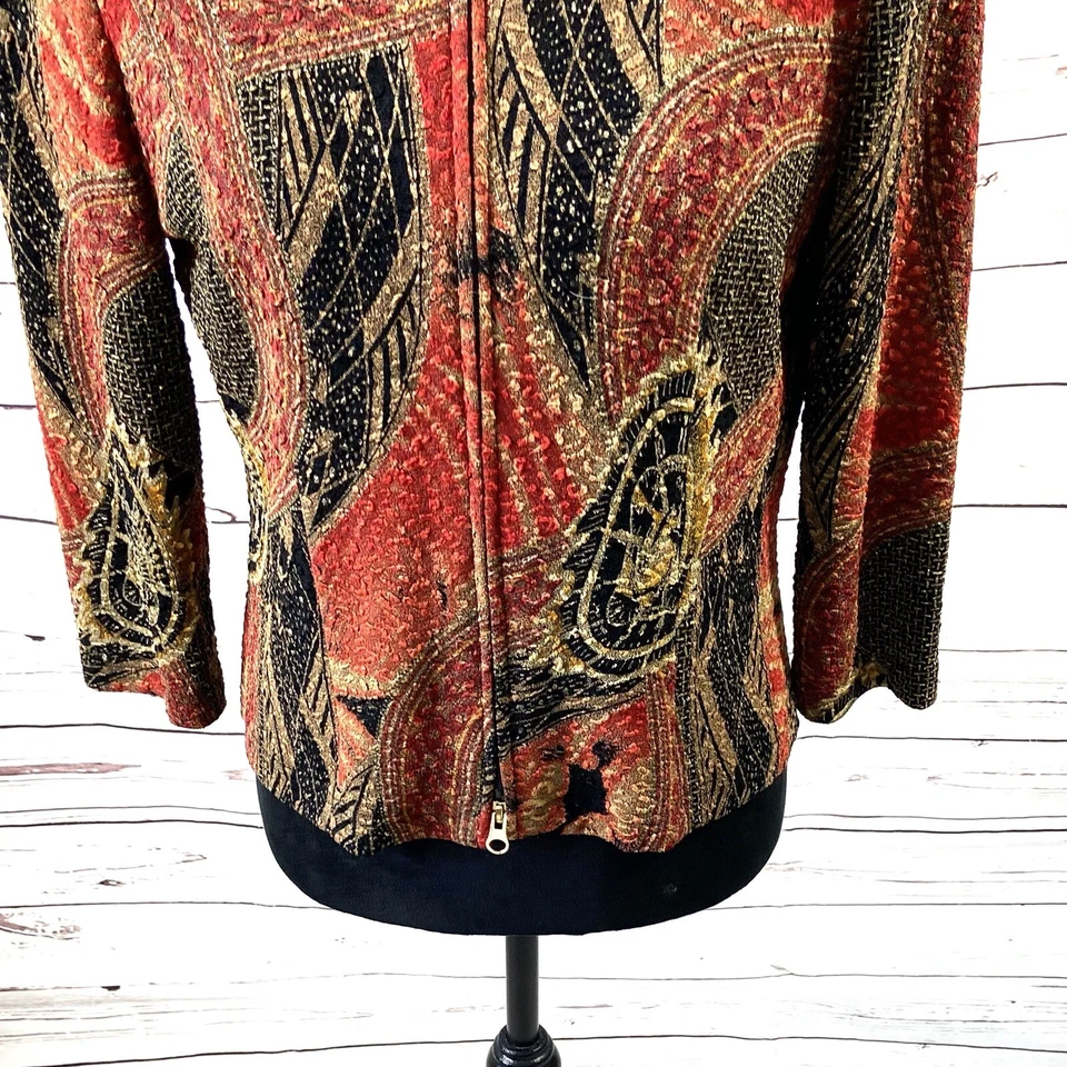 Joseph Ribkoff Jacket Women’s 8 Red/Brown Full Zip Long Sleeves - Image 3 of 4