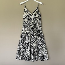 Patrons of Peace Tropical Midi Dress Women M Beachy Black Ivory Floral Smocked