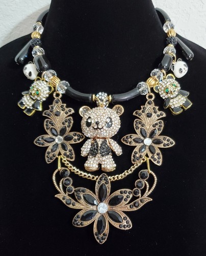 Collar de oso de cristal pendientes pulsera Betsey Johnson panda único en su tipo - Imagen 8 de 11