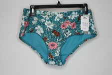 Womens Time  Tru Mid-Rise Cheeky Retro Swim Bottom Blue Floral Size M 8-10 