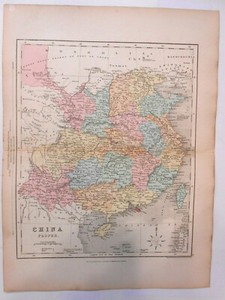 19th C. Map China Engraved Plate & Hand Colored by William Mackenzie London 1867