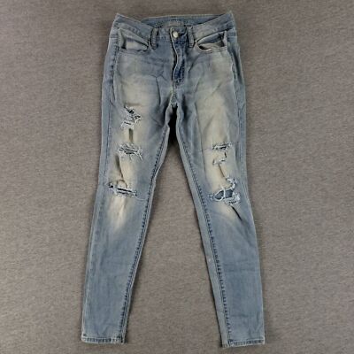 American Eagle Sz 6 Hi Rise Jegging Super Stretch Distressed Jeans Broken In