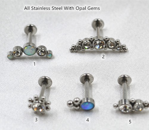 50pc 16G Lip Labret Bar Opal Gems Ear Helix Daith Tragus Body Piercing Jewelry - Picture 7 of 14