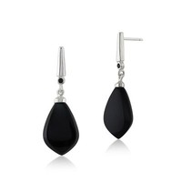 Kunst Deko Birne Schwarzer Onyx & Spinell Tropfen Ohrringe 925 Sterlingsilber