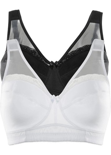 Freemans 2er Pack stützende BHs ohne Bügel in Schwarz/Weiß UK 42DD (FS86-37)