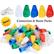 RJ45 Connectors & Boots - Cat5e Cat6 Network LAN Ethernet Patch Cable Plug Lot