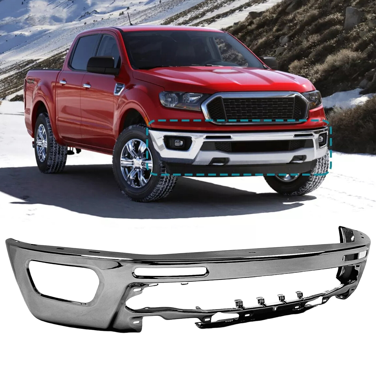 W/o Sensors Holes FO1002438 Steel Front Bumper For 2019-2022 2023 Ford Ranger