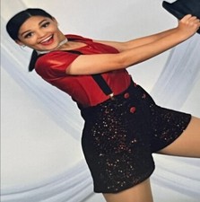 Revolution Dancewear RC18534 Red Top-Red Sequin Shorts-Black Suspenders - MA