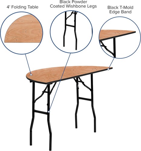 48" Half-Round All-Occasion Wood Folding Event Table Foldable Portable Natural - Picture 4 of 12