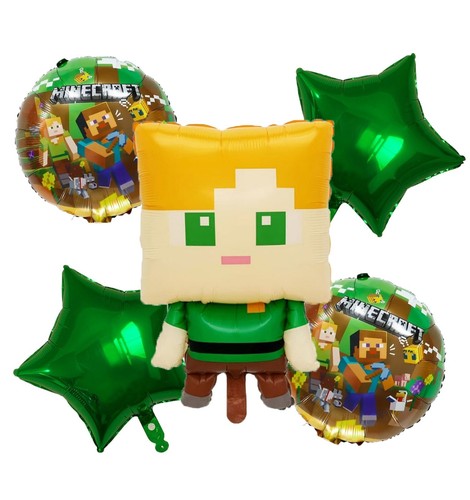 Minecraft Birthday Party Decoration Foil Balloons Paper Tableware Plates Napkins - Picture 23 of 24