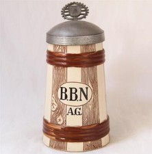 Antique German Character Beer Stein Barrel/Keg Shape Hand Painted c.1900