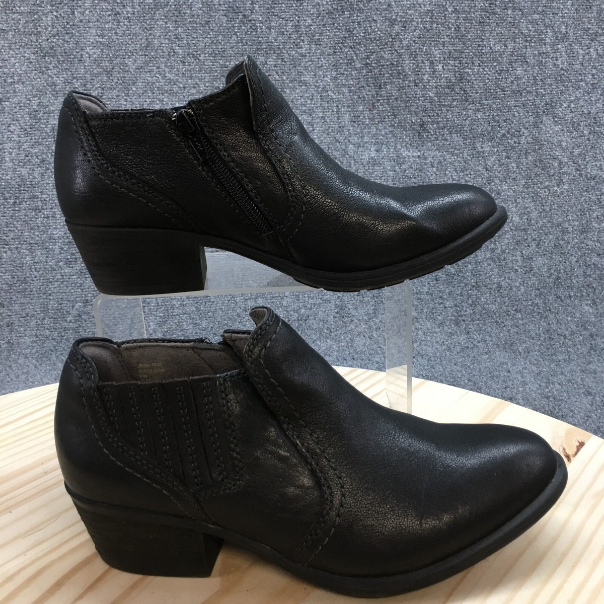 Earth Boots Womens M Peak Peru Ankle Bootie Black Block Heels Pointed Toe