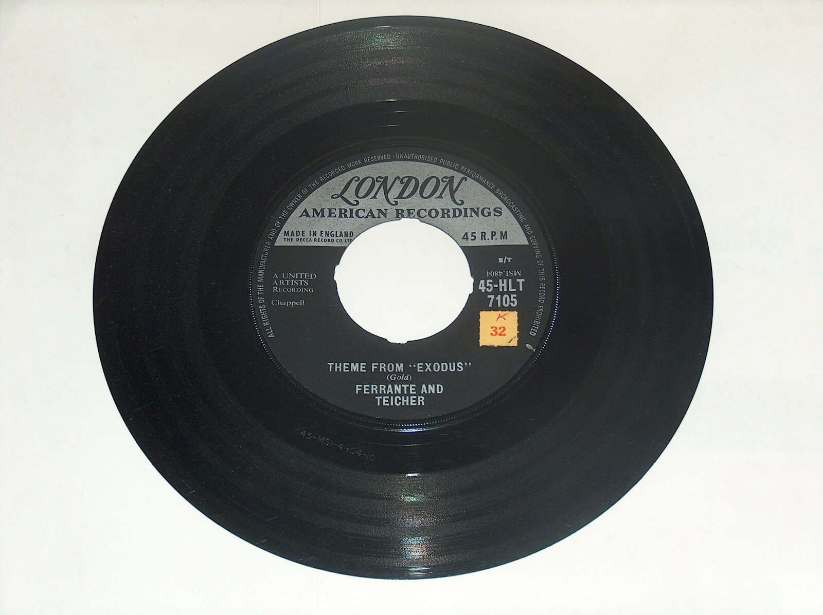 45 RPM Ferrante and Teicher Twilight Theme From Exodus on London