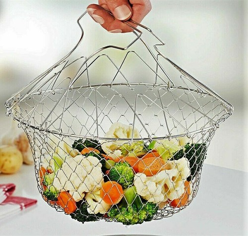Kochkorb Frittierkorb faltbarer Gemüse Garkorb Kochen Sieb Edelstahl rostfrei - Bild 3 von 8