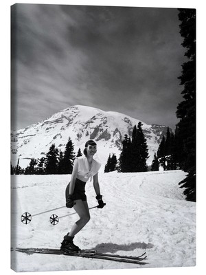 Leinwandbild Skifahrerin im Schnee, Mount-Rainier-... - Vintage Ski Collection