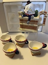 Dept. 56 Storybook Humpty Dumpty Teapot  Cups Handpainted Ceramic