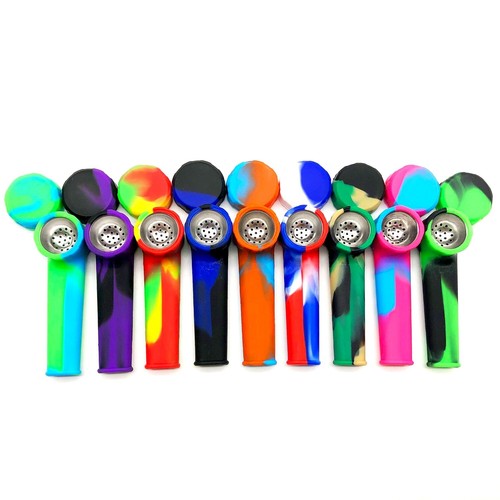5PCS 3.4'' Mini Silicone Smoking Hand Pipe with Metal Bowl & Cap Lid Pocket Pipe - 第 2/8 張圖片