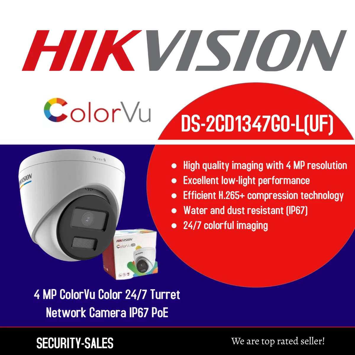 DS-2CD1347G0-L(UF) 4MP ColorVu – thân máy turret chịu thời tiết, ống kính 2.8mm